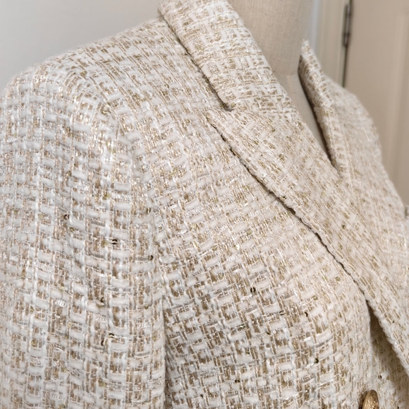 L'AGENCE Brooke double-breasted metallic cotton-blend bouclé-tweed blazer - Picture 8 of 15